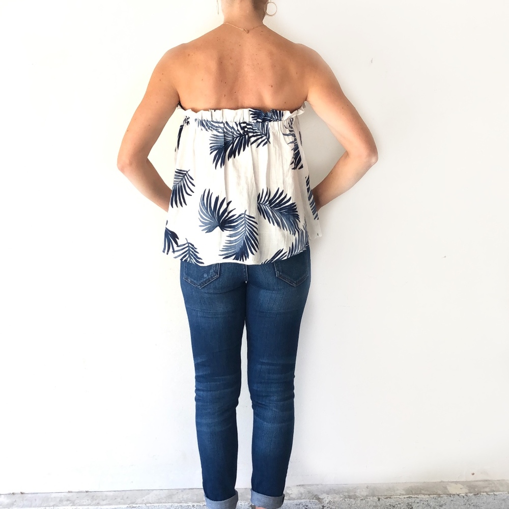 Strapless Palm Print Top with built in shelf bra - Picture 3 of 3